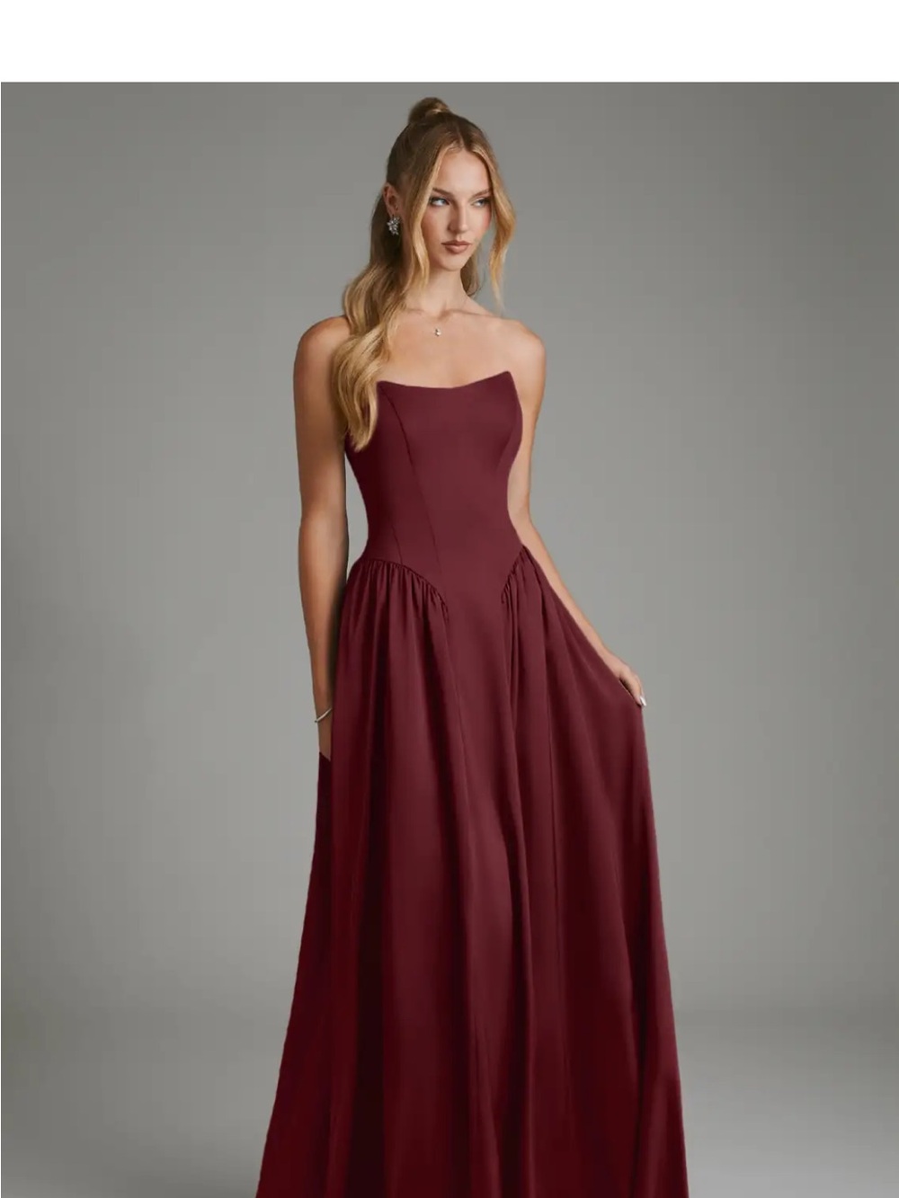 Strapless Burgundy Evening Gown